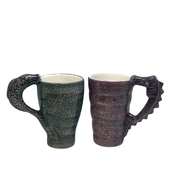 Starbucks Other - 👠 Pair of Rare Starbucks Seahorse Handle Mugs - Hand Painted, Made in It